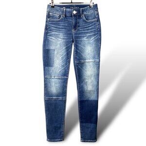 White House Black Market The Skinny Jeans Womens 00S Blue Patchwork Mid Rise